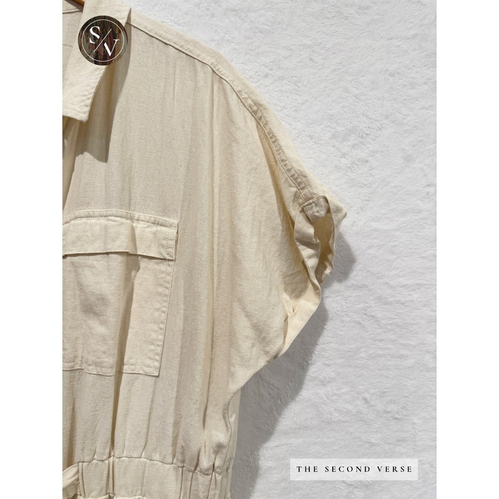 Universal Thread Womens Utility Wide Leg Jumpsuit Cream Linen Blend Size 14 - Picture 6 of 11